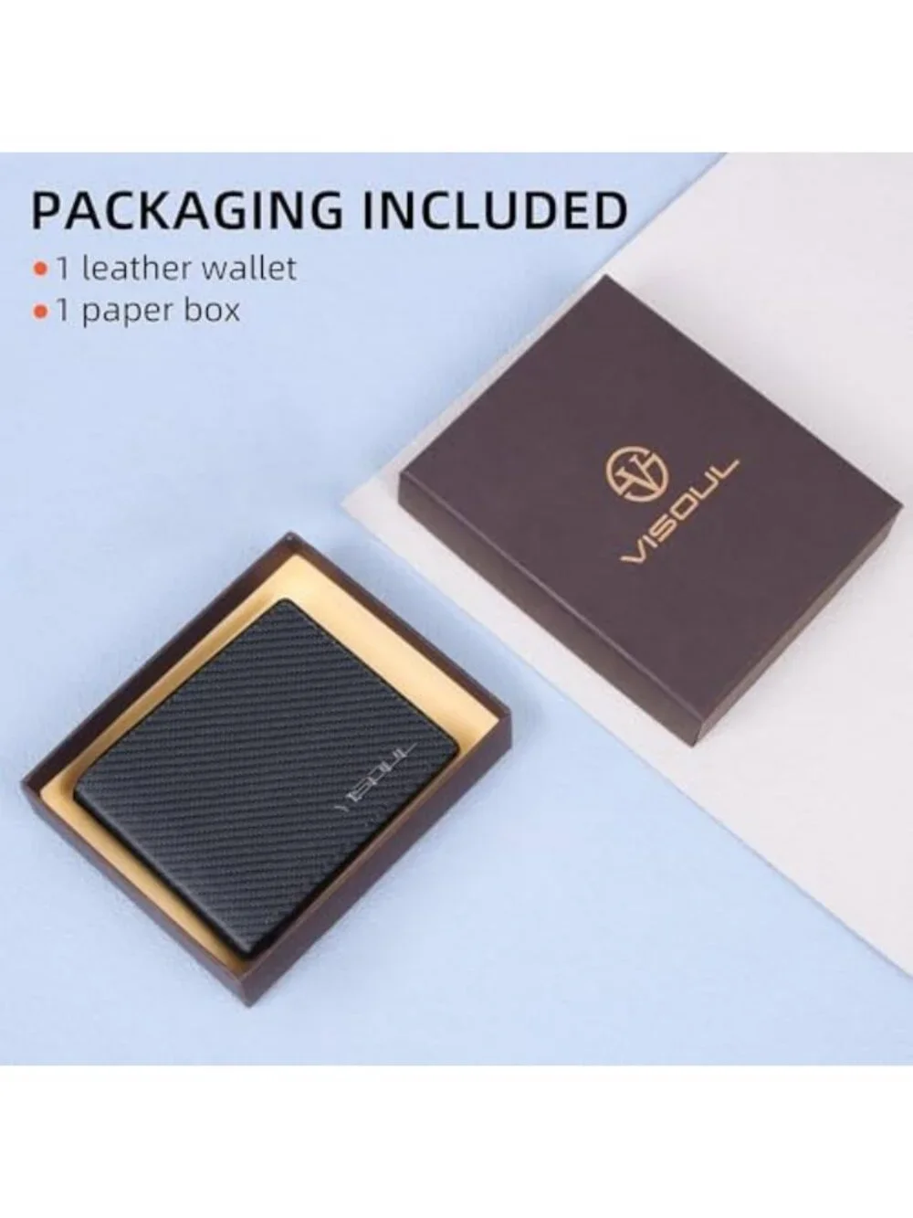 Men's RFID Blocking Carbon Fiber Leather Bifold Wallet, 2 ID Windows, 2 Cash